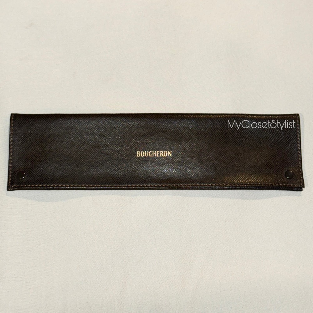 BOUCHERON GENUINE LEATHER Gold Luxury Necklace Bracelet CASE Pouch NEW! Rare - Picture 2 of 6